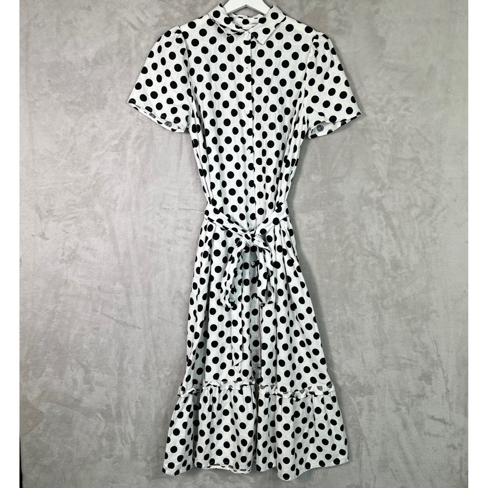 Lisa Marie Fernandez Target Dress Linen Blend Polka Dot Button Front Size Small